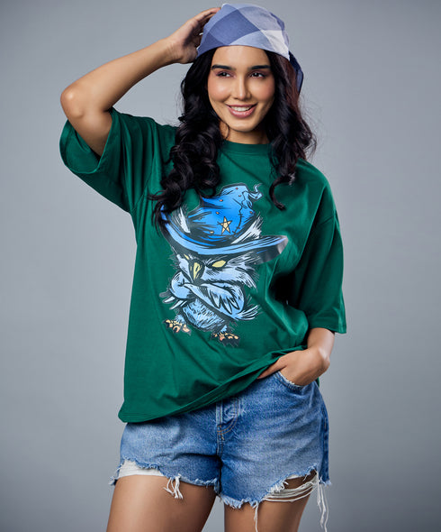 Angry Owl Printed Oversized Tshirt